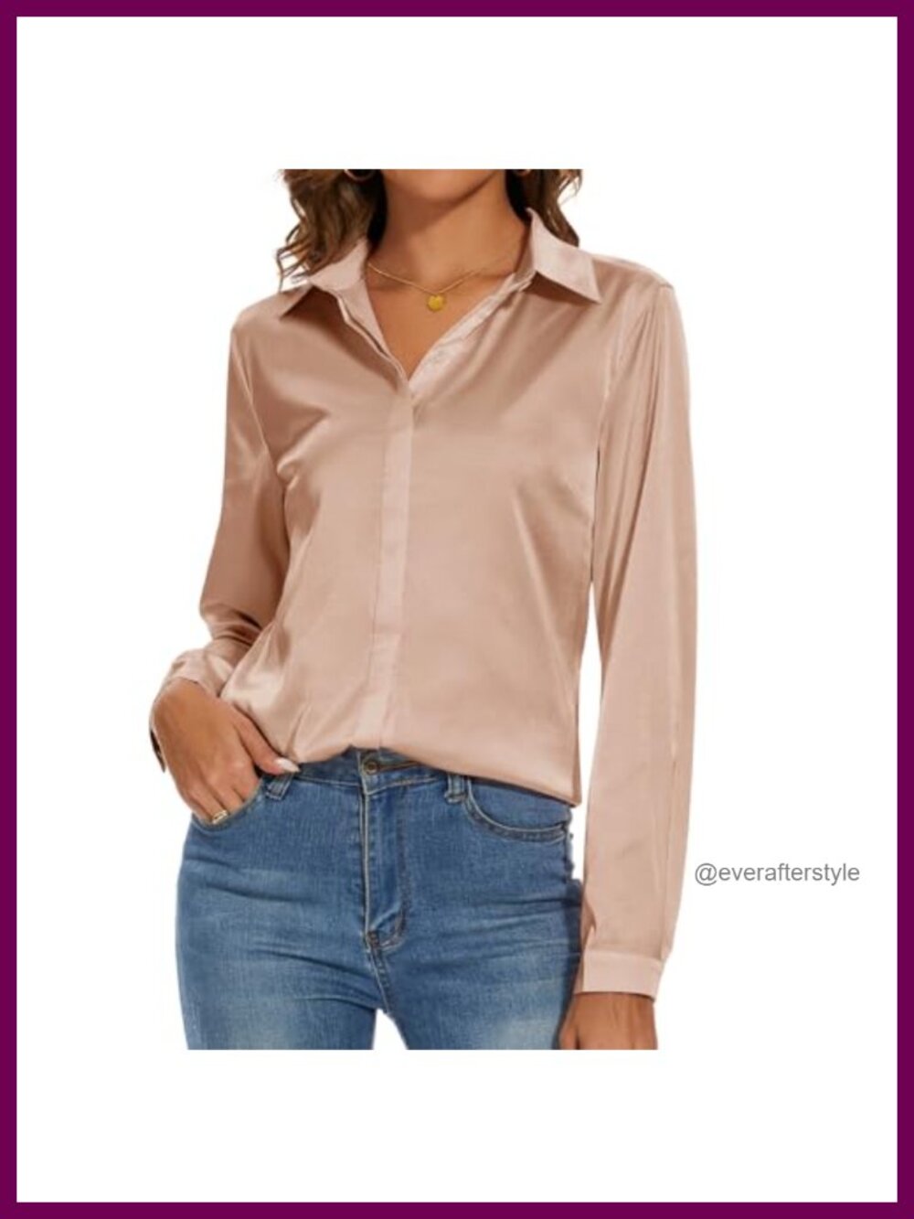 Women's Silk Long Sleeve Button-Down Blouse Office Work Shirt Top